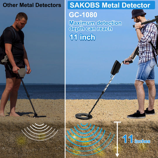 SAKOBS Pro Metal Detector - Waterproof, Adjustable, 8 Metals, 5 Modes, 15" Depth - GC1080